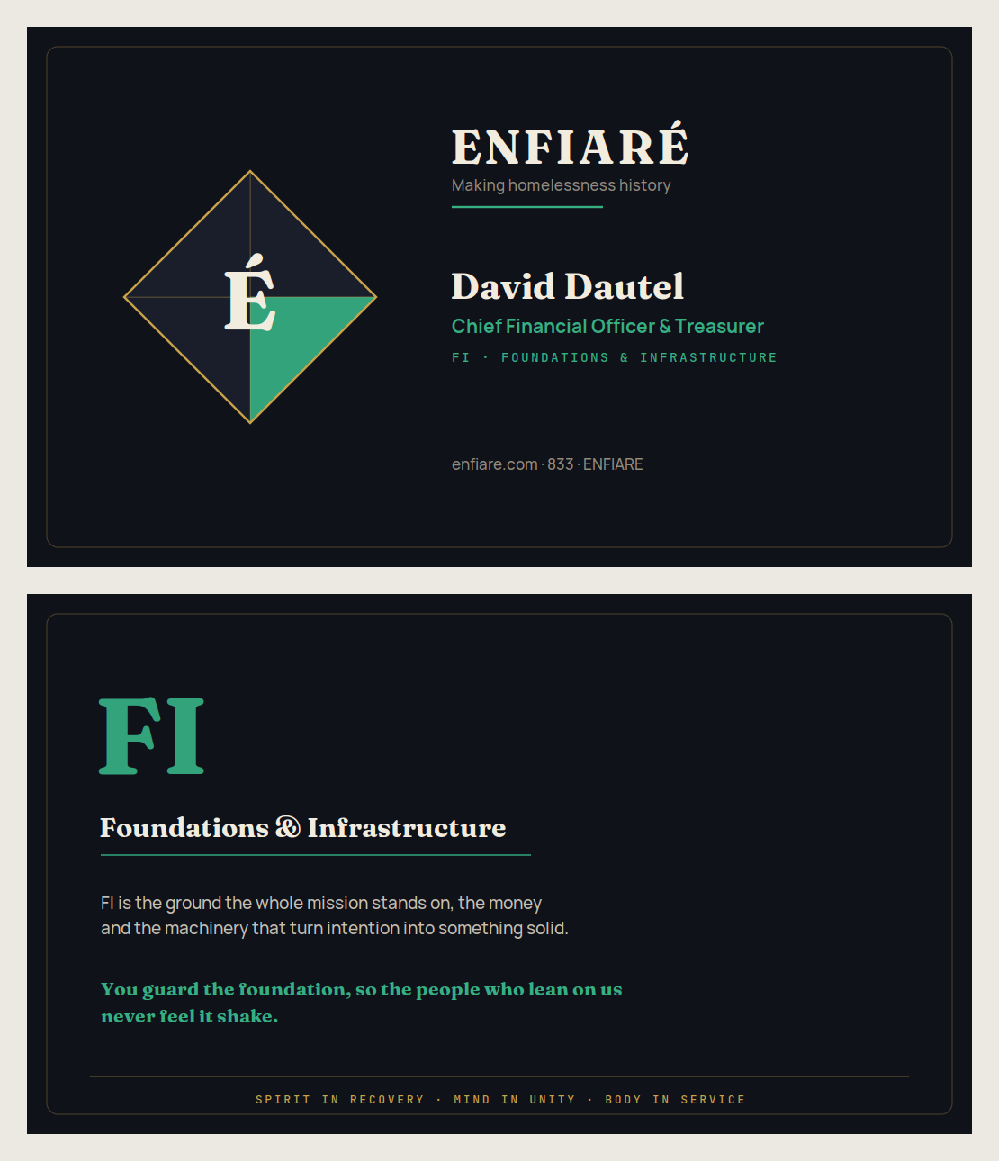 Director card for David Dautel, Chief Financial Officer and Treasurer of Enfiaré.