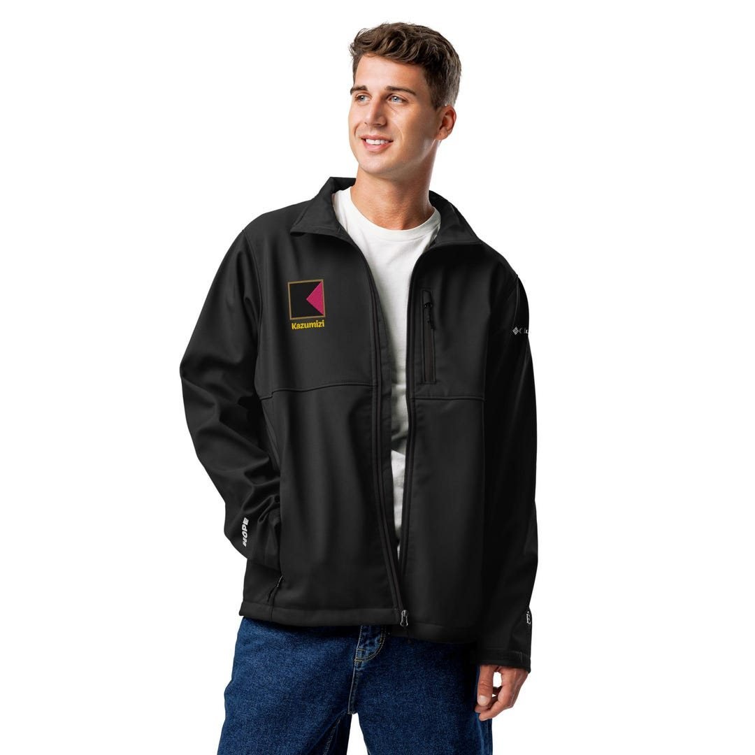 Columbia soft shell jacket in black with the Kazumizi emblem embroidered on the chest.