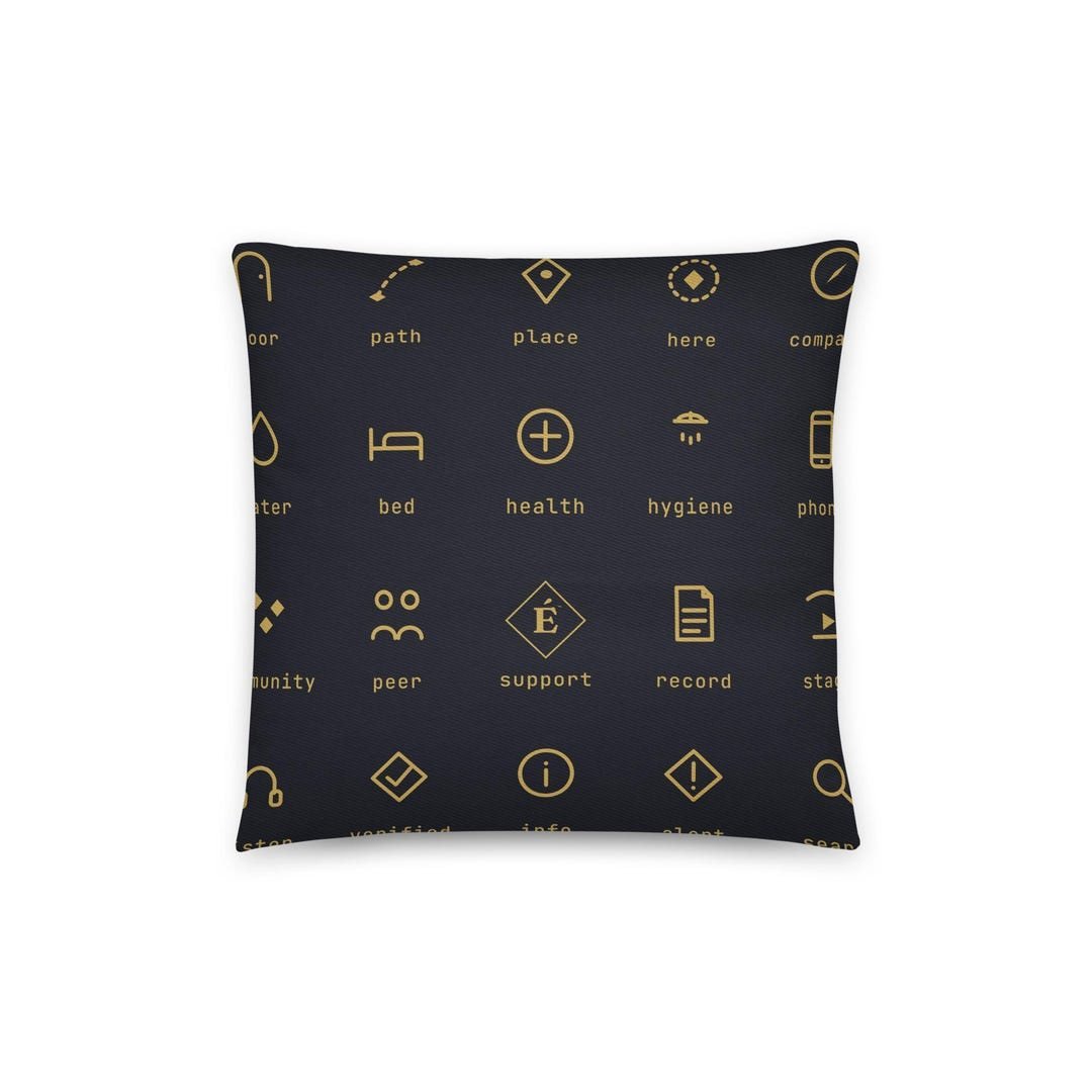 Woven cotton throw pillow printed with the Enfiaré icon slate.