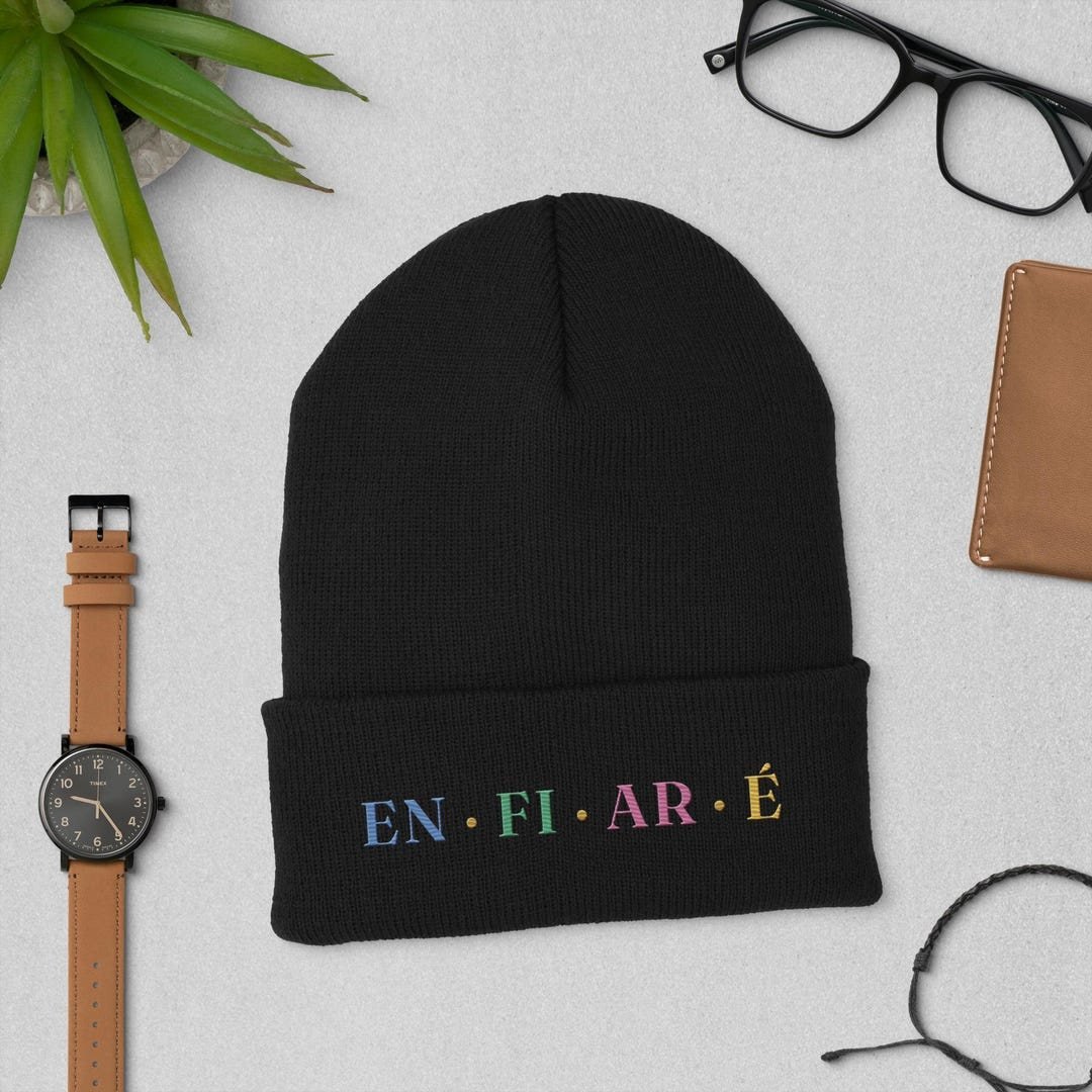 Cuffed knit beanie embroidered with the EN·FI·AR·É quadrant wordmark across the fold.