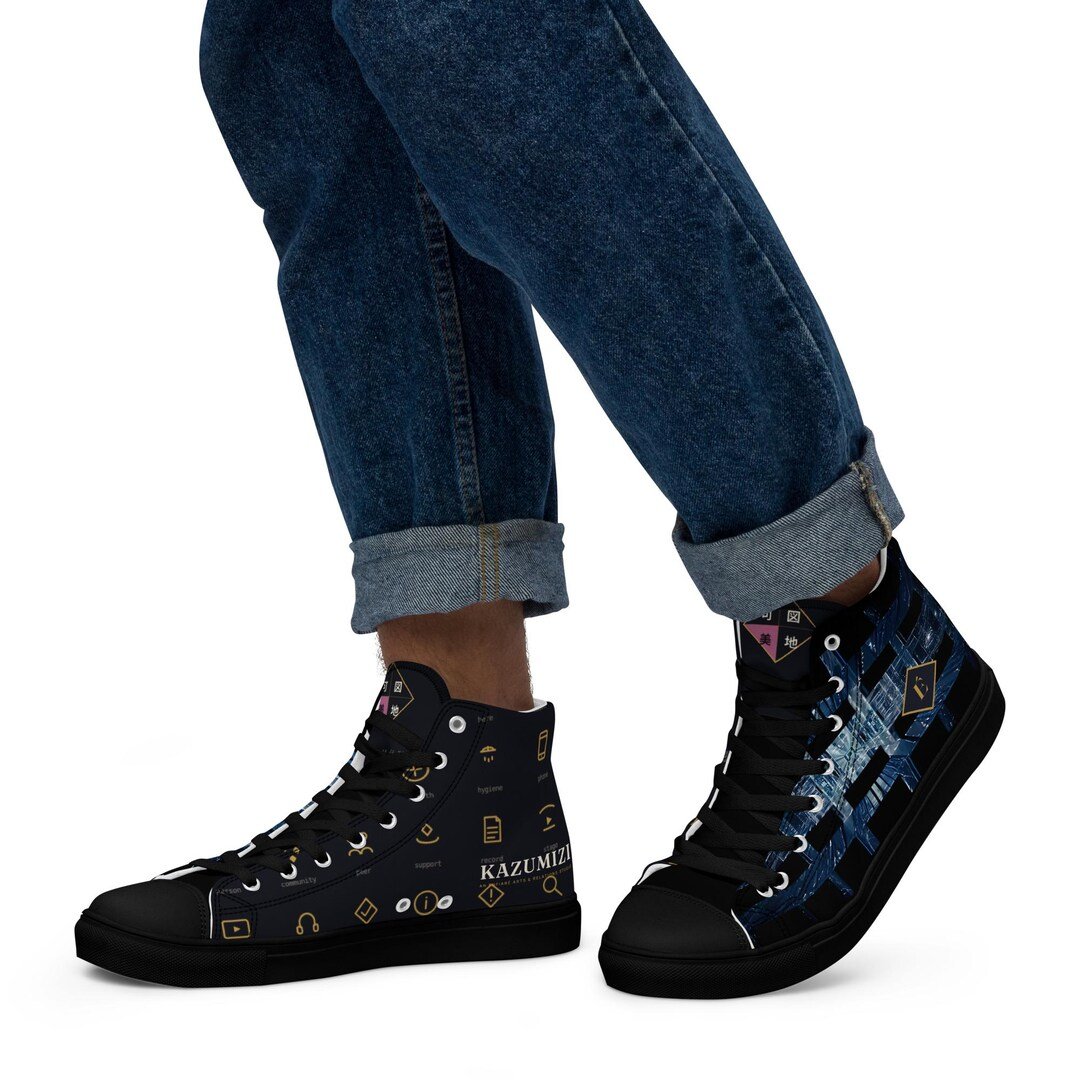 Black high-top canvas sneakers with the Kazumizi black-diamond emblem.